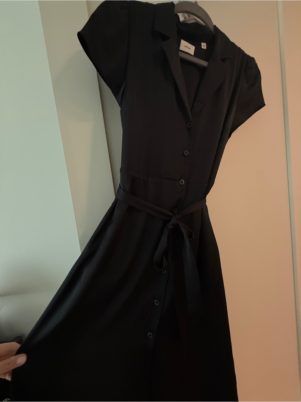 Aritzia Black Button-Front Midi Dress with Tie Waist